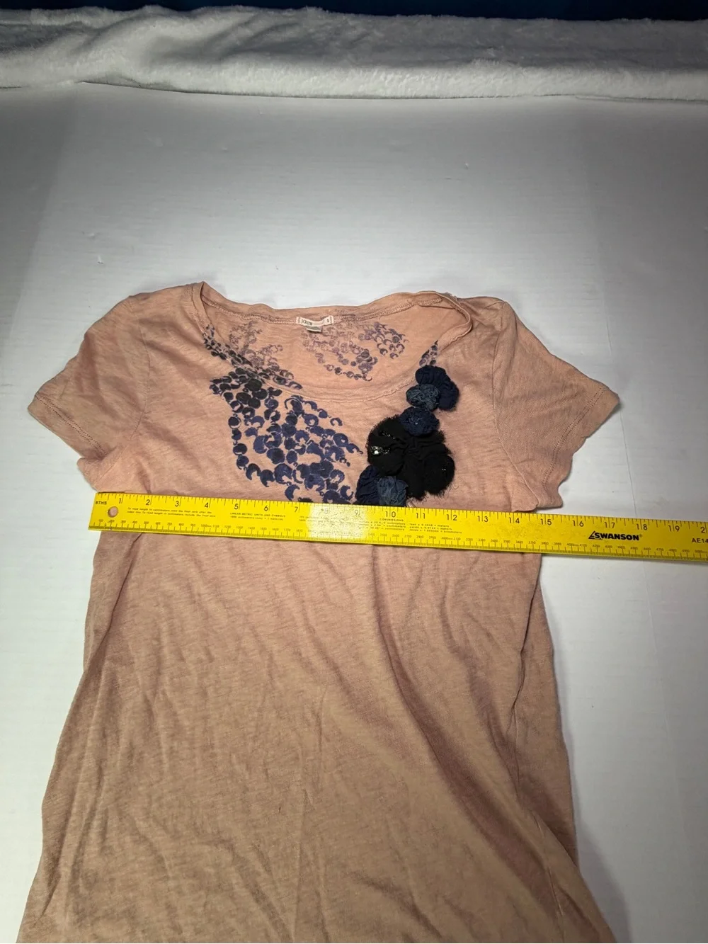 J. Crew Peach Short-Sleeve Tee with Navy Embellished Neckline